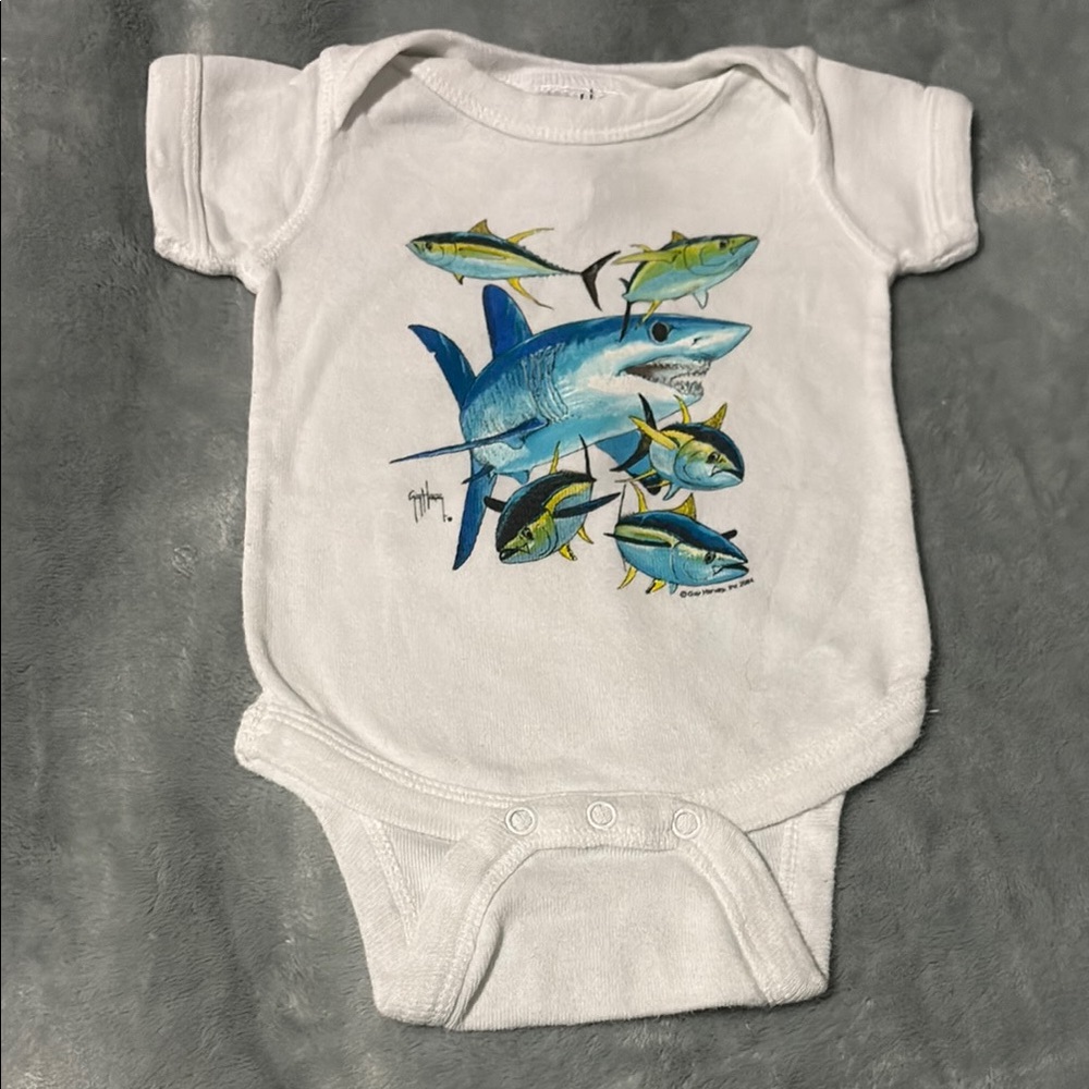 Guy Harvey White and Blue Shark Bodysuit